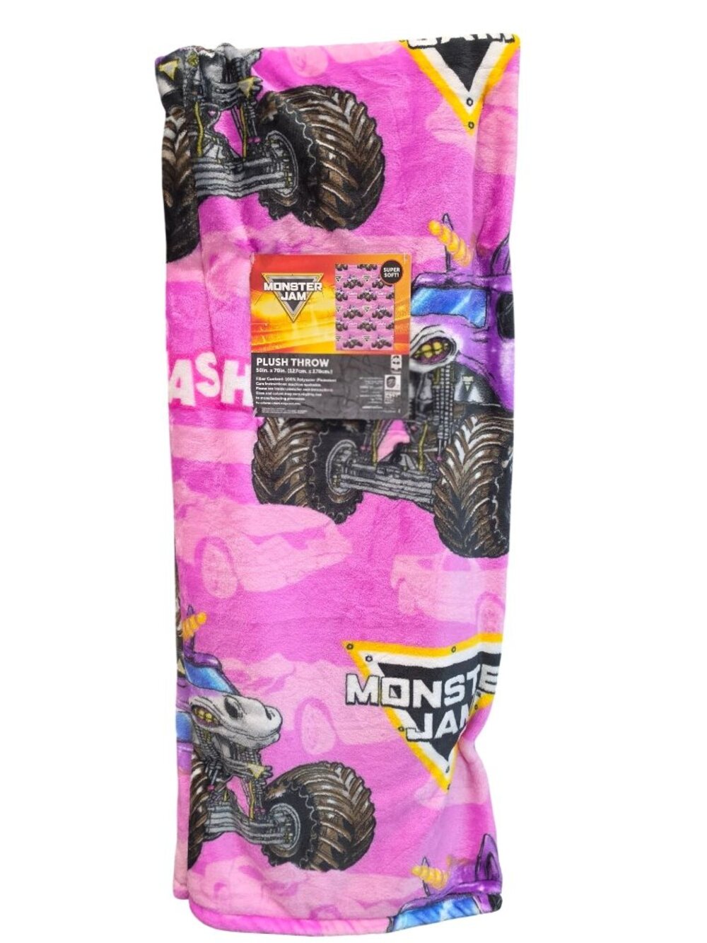 Pink Monster Jam Truck Halloween Plush Throw Blanket
